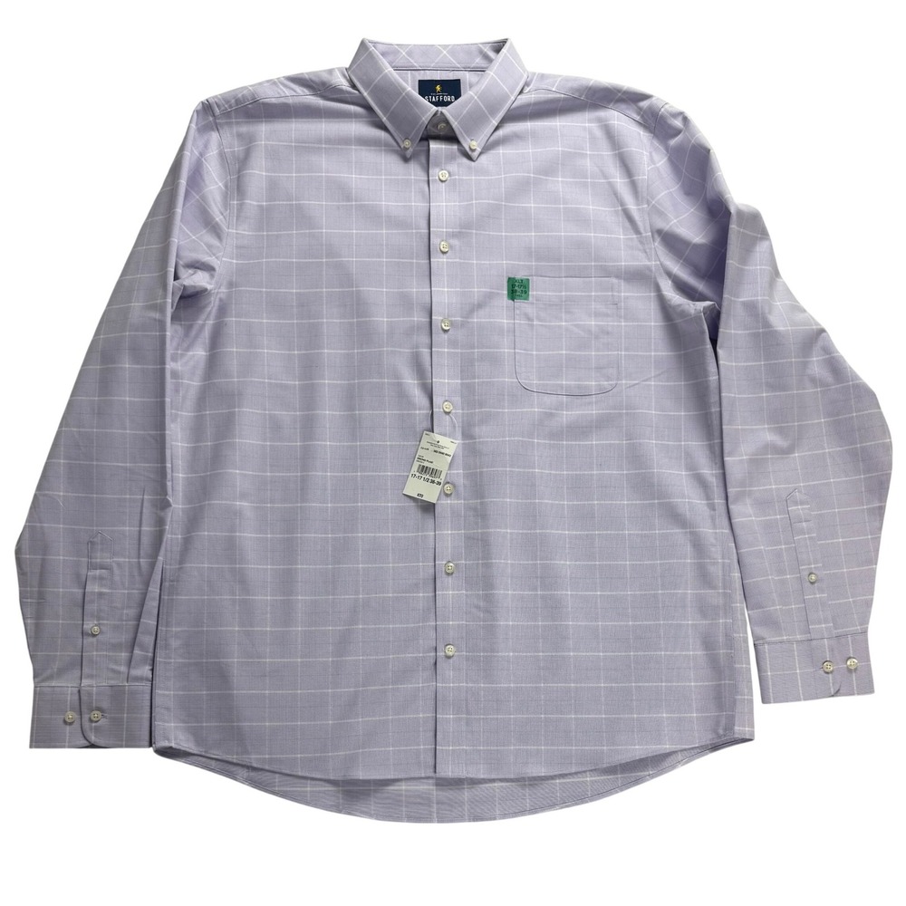 Stafford Mens XLT Orchid Plaid Button Down Shirt Coolmax Long Sleeve Tall‎